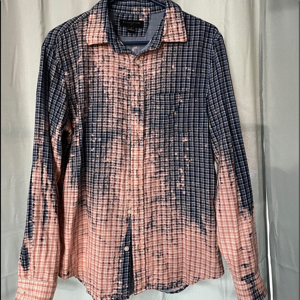 Large Bleached blue plaid flannel